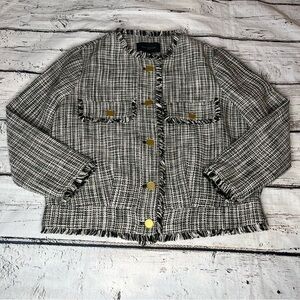NWT Ann Taylor Factory Tweed Blazer Jacket Frayed Edges Size M